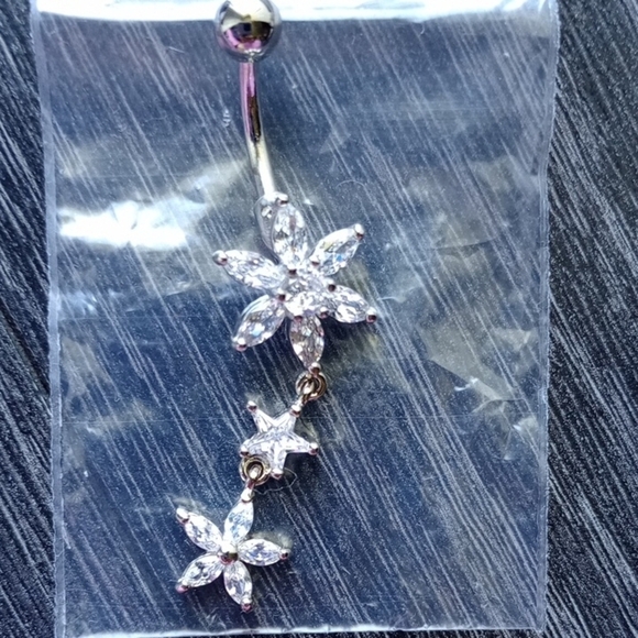 Elegant Silver Floral Belly Button Ring Dainty Navel Piercing Jewelry - Picture 6 of 7